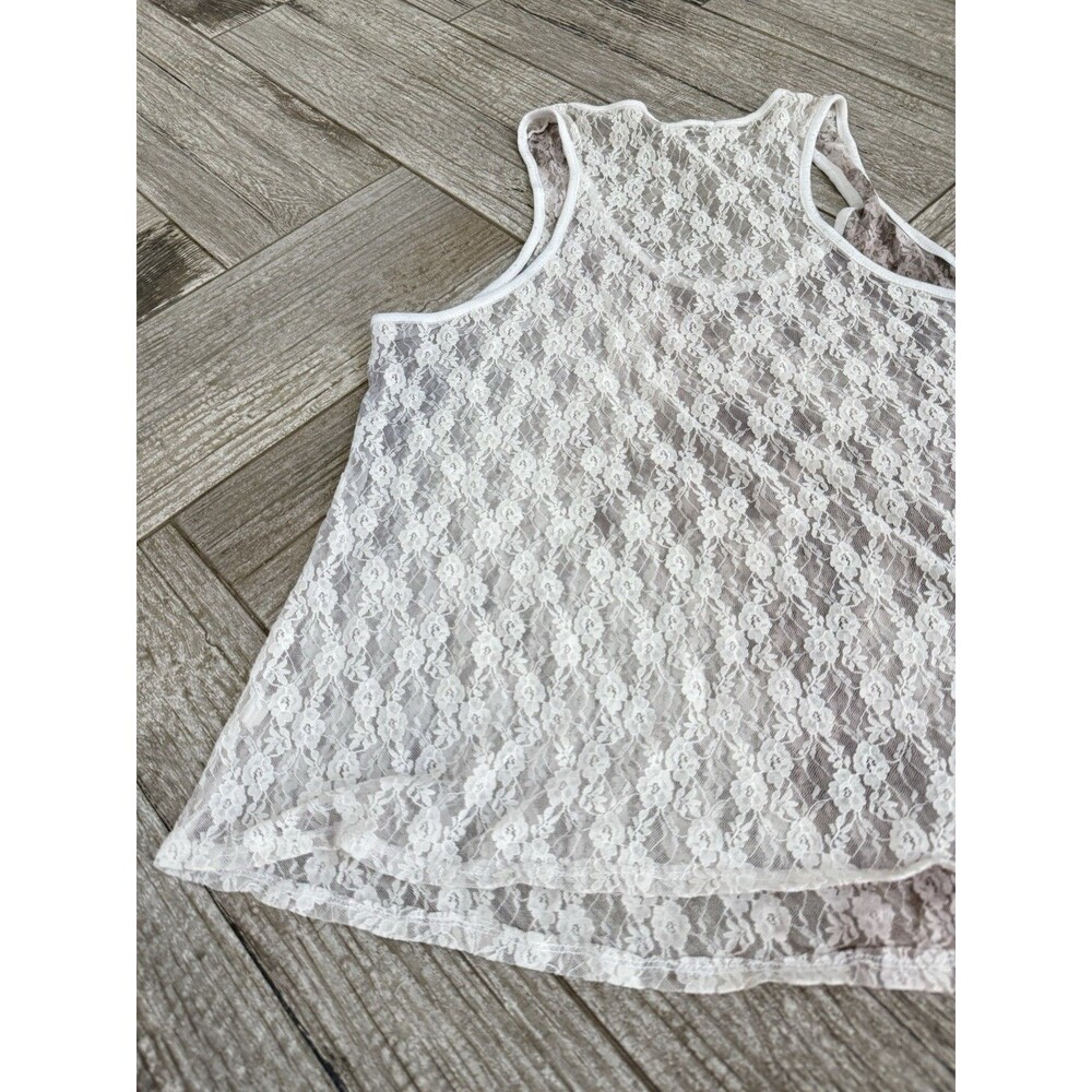 American Rag Cie Women's Stretchy Lace Tank Top, Size L, White Floral Print - Picture 3 of 7